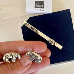 Kalevala Koru Sterling Silver Kalevankaru Bear Cufflinks and Tie Clip Set